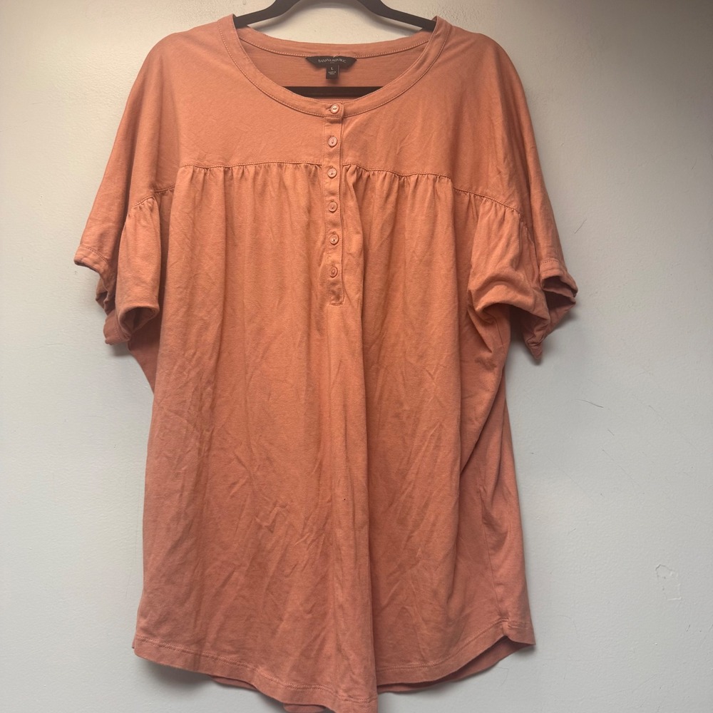 Banana Republic Henley Top Women Large Orange Excellent Cotton Modal Sleeve